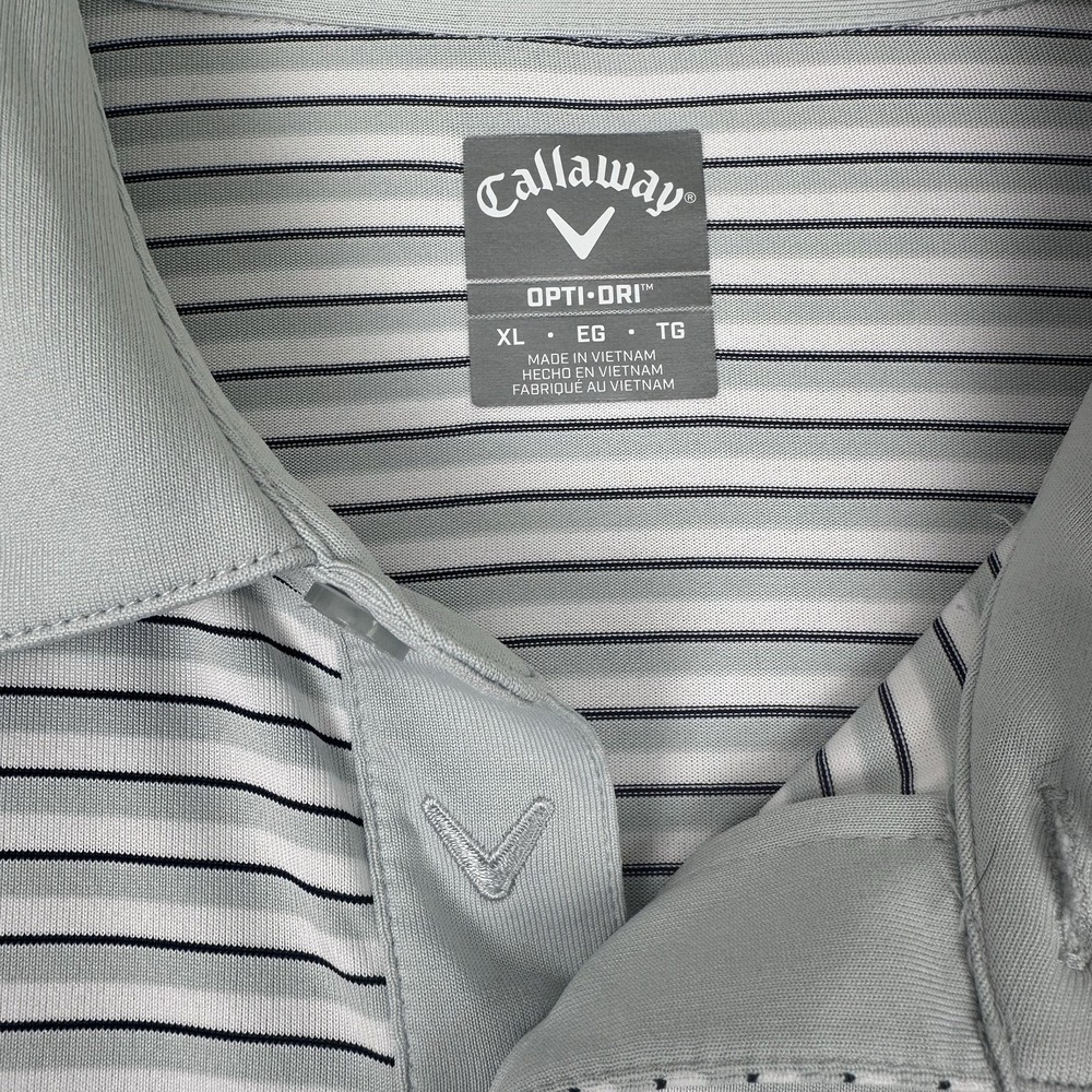 Callaway Opti-Dri Black/Gray Stripe White Golf Shirt XL Short Sleeve Activewear - Picture 10 of 14